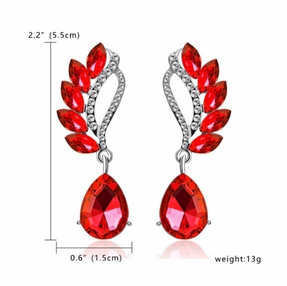 Angel Wings Red Crystal Teardrop Dangle Earrings NWT - Picture 12 of 13